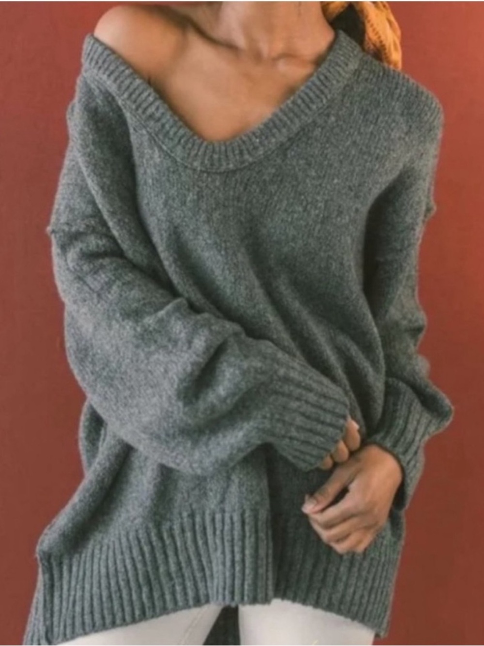 Free people Brookside Tunic Sweater in Flint Grey Small Oversized Slouchy Knit